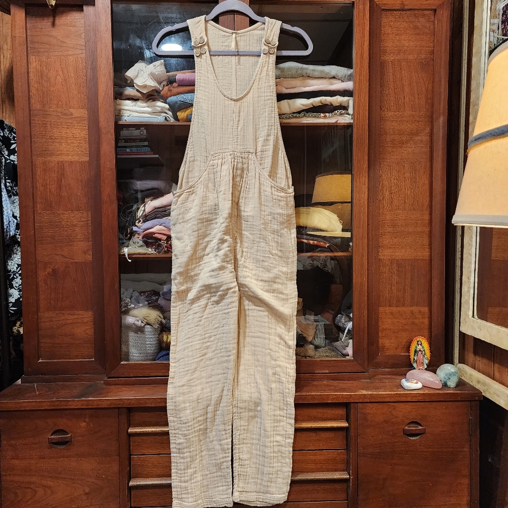 Free People 100% linen jumpsuit extra small natural color.